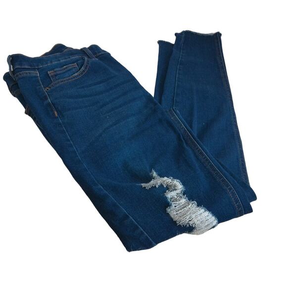 Wild Fable Dark Indigo Denim Skinny Jeans High Rise Thrashed Size 8 - Picture 2 of 9
